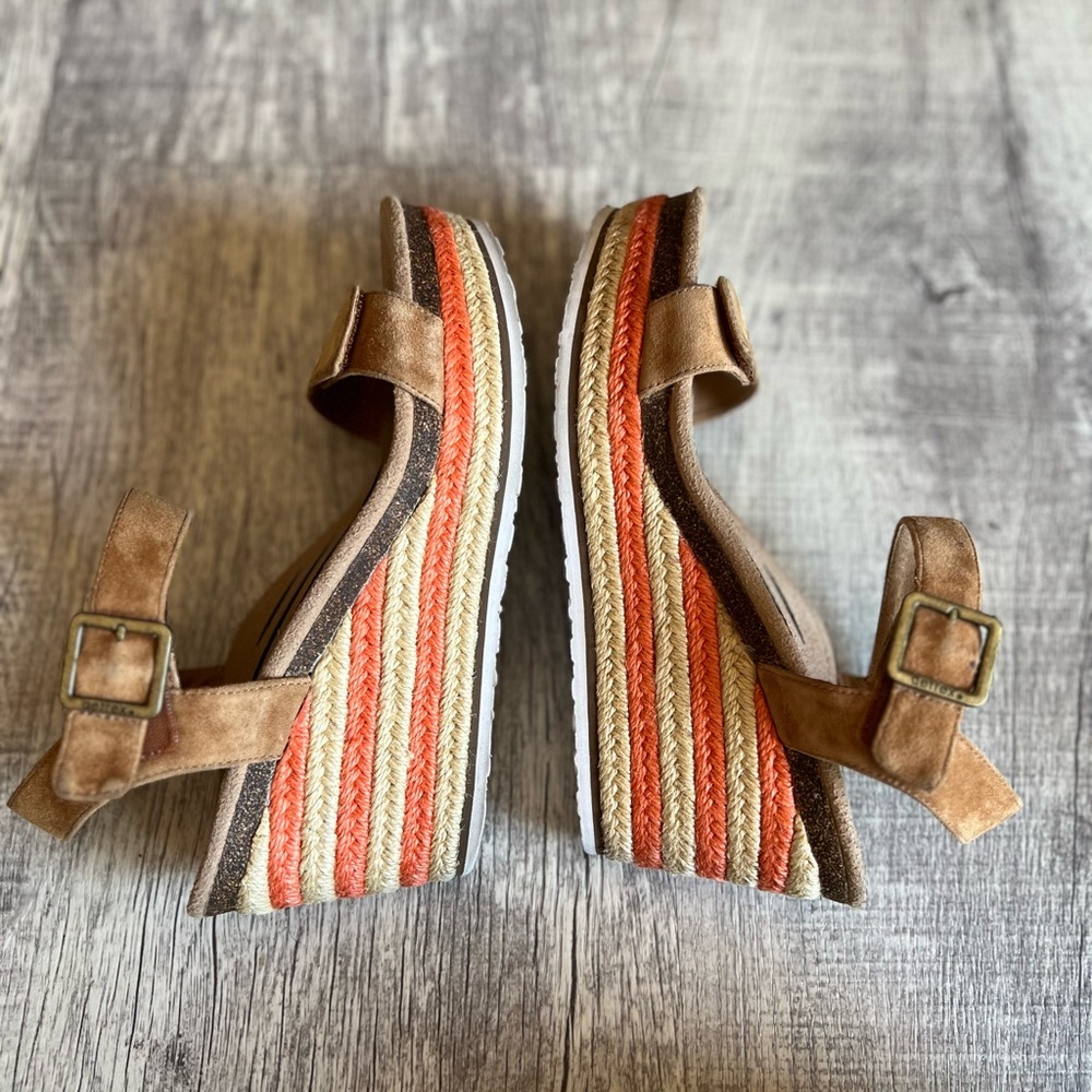 Aetrex Sydney Espadrille Wedge Sandals Cognac Orange Stripe Size 8.5 - Picture 4 of 10